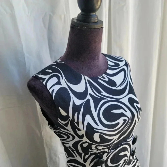 Michael Kors Black White Abstract Womens Sleeveless Casual Dress Buttons Pleat 6 - Picture 11 of 12
